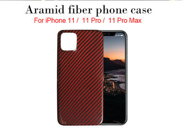 黒くおよび赤い光沢のあるあや織りのAramidのiPhone 11カバー箱